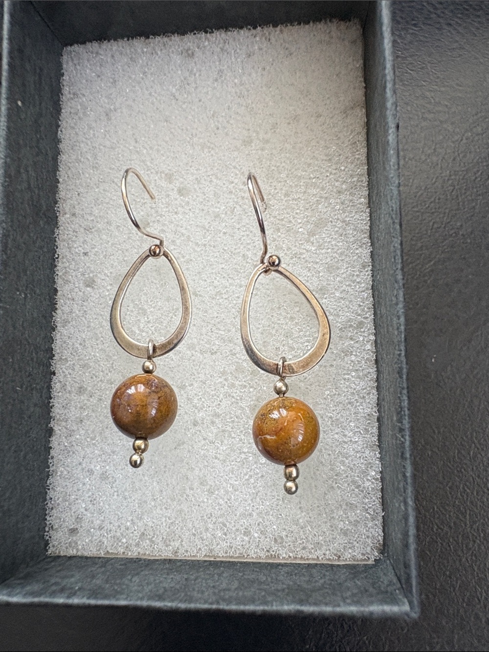 Sterling Silver Drop Earrings with Brown Agate Bead